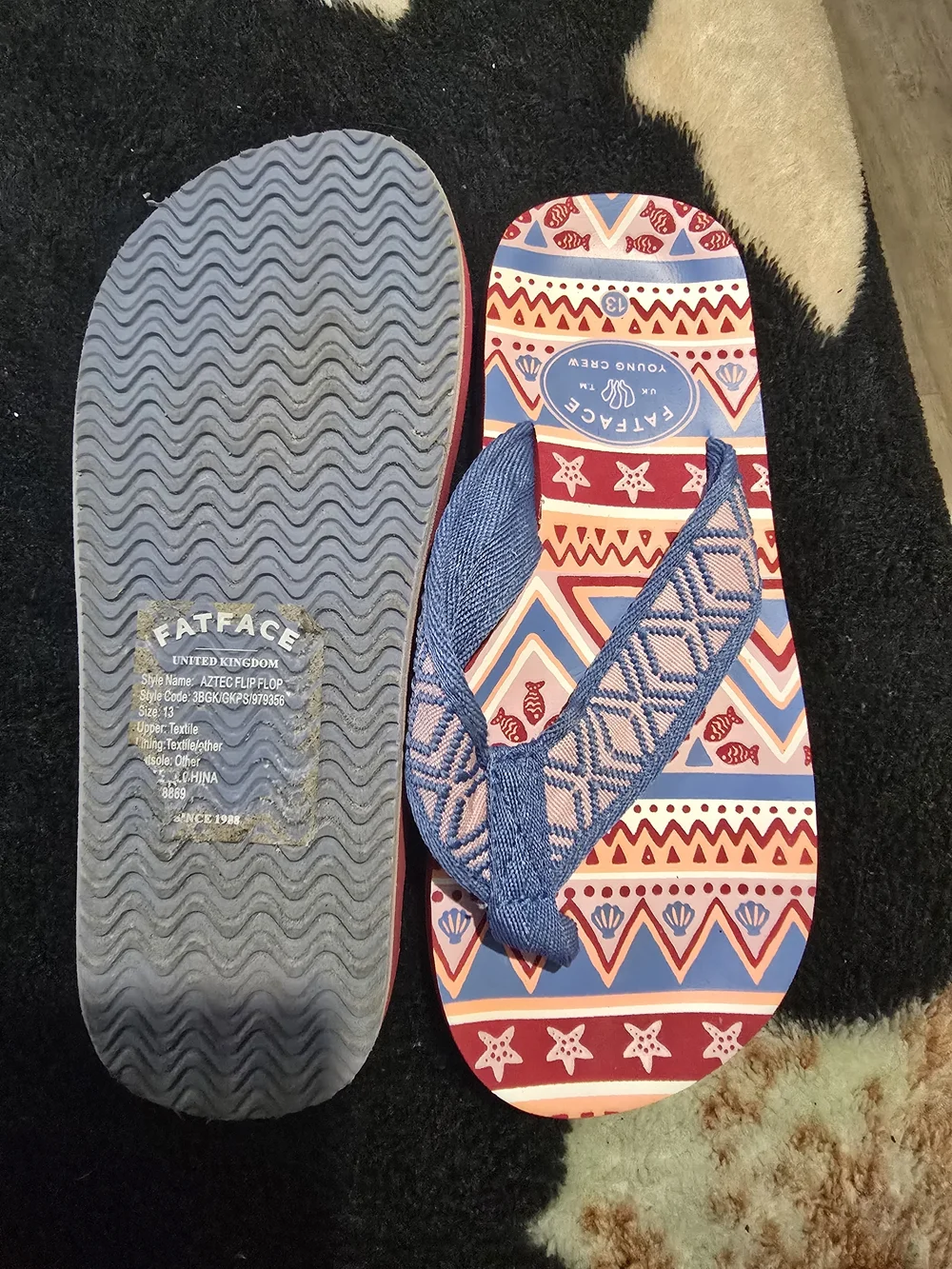 Fat Face Red and Blue Tribal Flip Flops